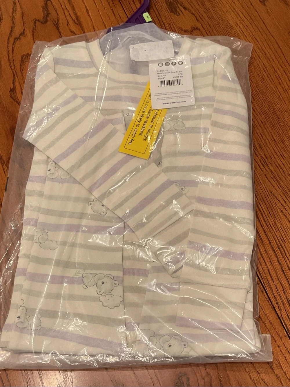 New Warmies  4T Long Sleeve Striped Pajama Top - Lavender & Grey Sheep Motif